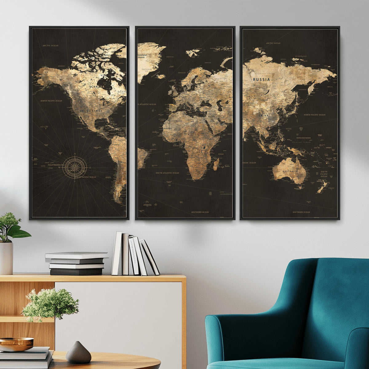 70985630-MGV-CV-36X24 - Framed World Map with Pin Canvas Print – Detailed World Map