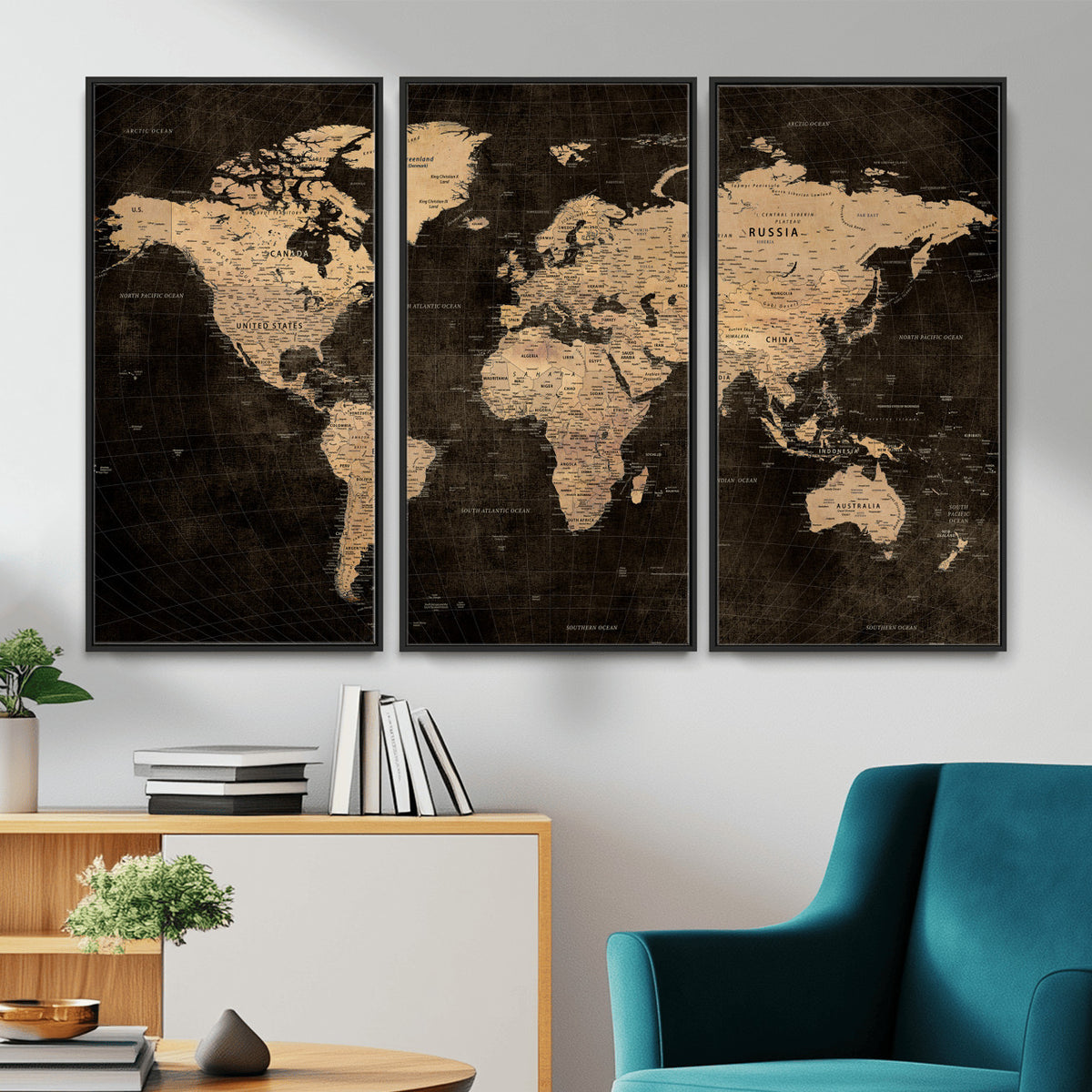 15118265-MGV-CV-36X24 - Brown World Map Canvas Print | Modern Travel Map Wall Art