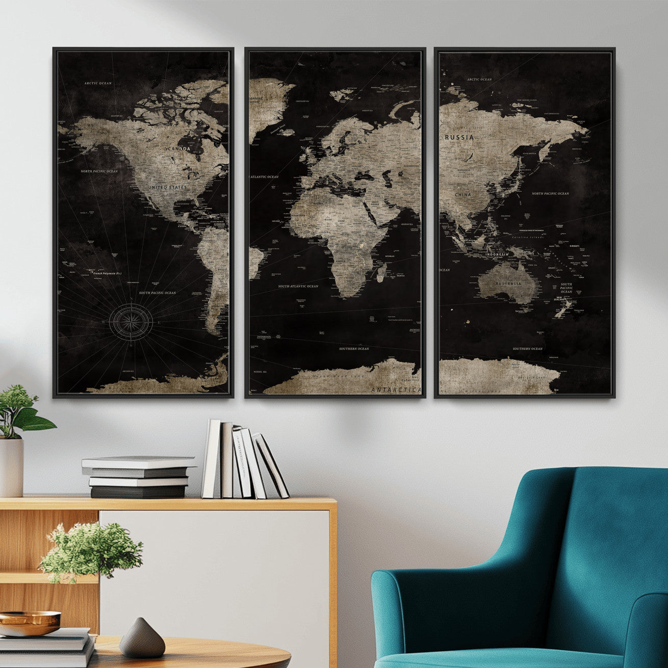 56225956-MGV-CV-36X24 - World Map Wall Art Canvas Print, Modern Decorative Framed Map Artwork Prints for Living Room, Office, Bedroom Wall Decor