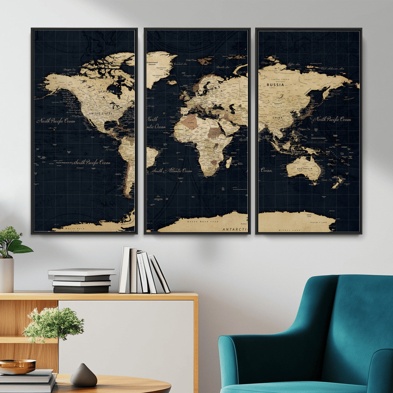 45063434-MGV-CV-36X24 - World Map Wall Art Canvas Print, Modern Decorative Framed Map Artwork Prints for Living Room, Office, Bedroom Wall Decor