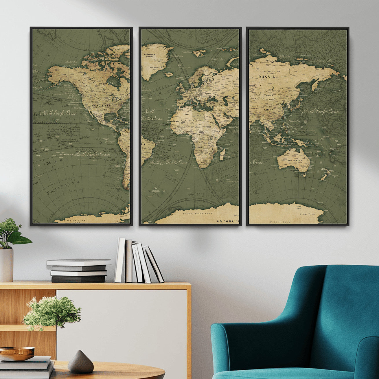 75846040-MGV-CV-36X24 - World Map Wall Art Canvas Print, Modern Decorative Framed Map Artwork Prints for Living Room, Office, Bedroom Wall Decor