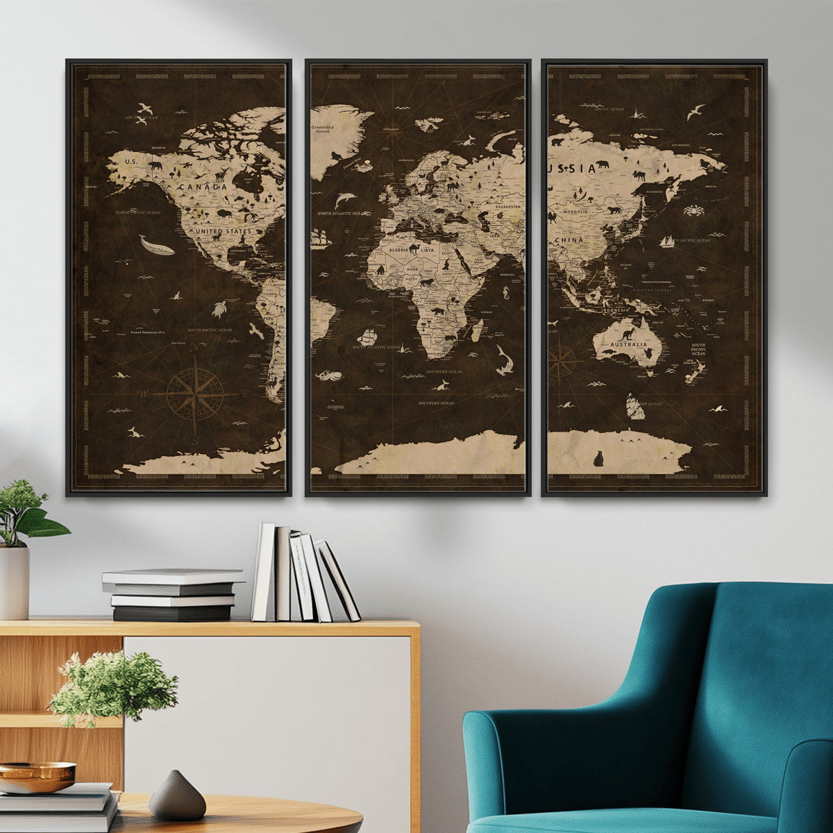 44276398-MGV-CV-36X24 - World Map Wall Art Canvas Print, Modern Decorative Framed Map Artwork Prints for Living Room, Office, Bedroom Wall Decor