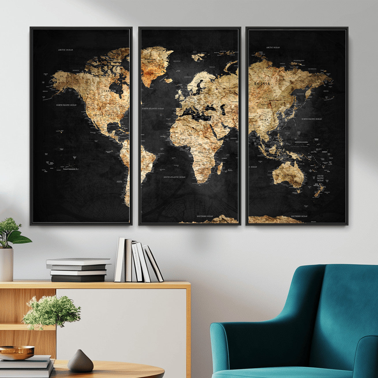 23568589-MGV-CV-36X24 - World Map Wall Art Canvas Print, Modern Decorative Framed Map Artwork Prints for Living Room, Office, Bedroom Wall Decor