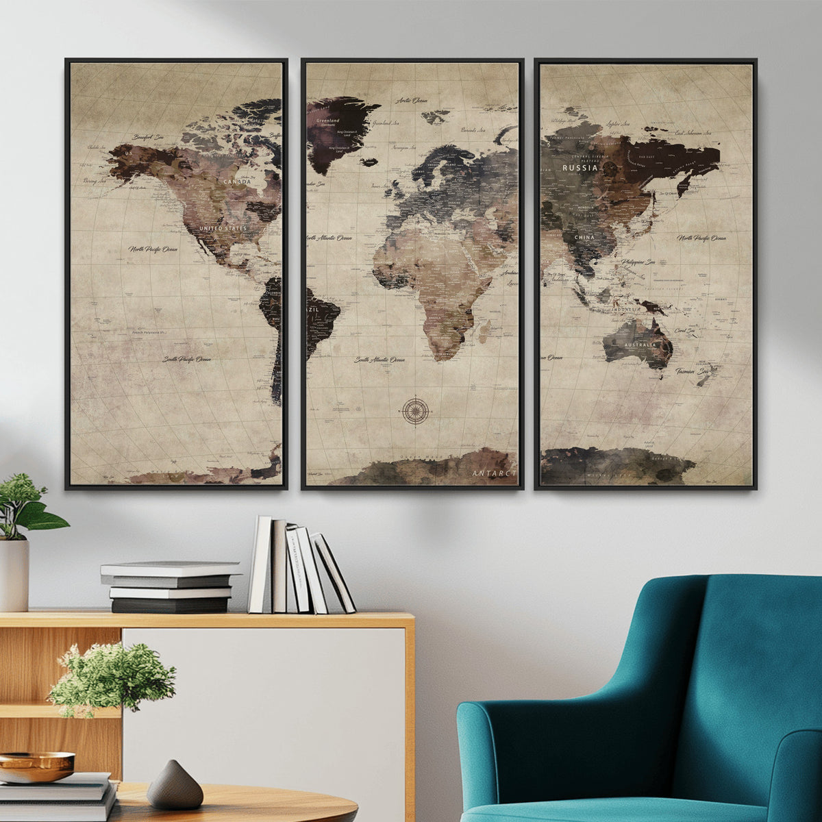 60560672-MGV-CV-36X24 - World Map Wall Art Canvas Print, Modern Decorative Framed Map Artwork Prints for Living Room, Office, Bedroom Wall Decor