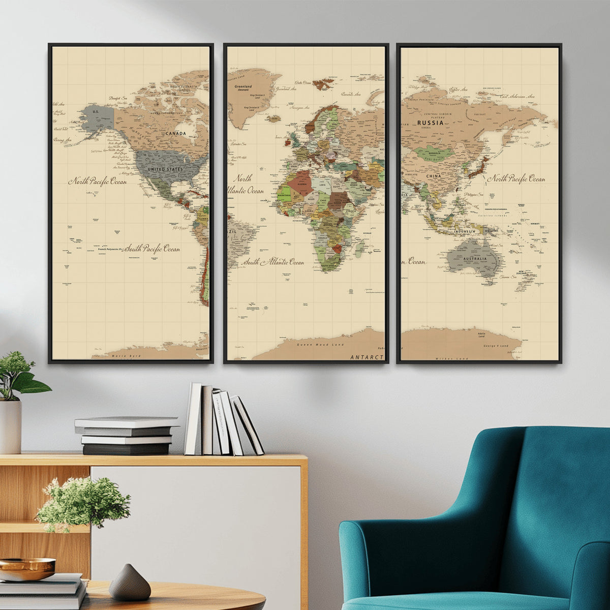 31407854-MGV-CV-36X24 - World Map Wall Art Canvas Print, Modern Decorative Framed Map Artwork Prints for Living Room, Office, Bedroom Wall Decor