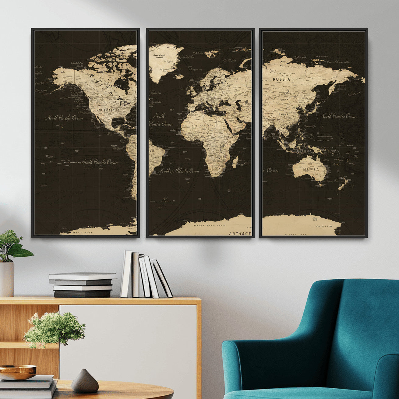 89024244-MGV-CV-36X24 - World Map Wall Art Canvas Print, Modern Decorative Framed Map Artwork Prints for Living Room, Office, Bedroom Wall Decor