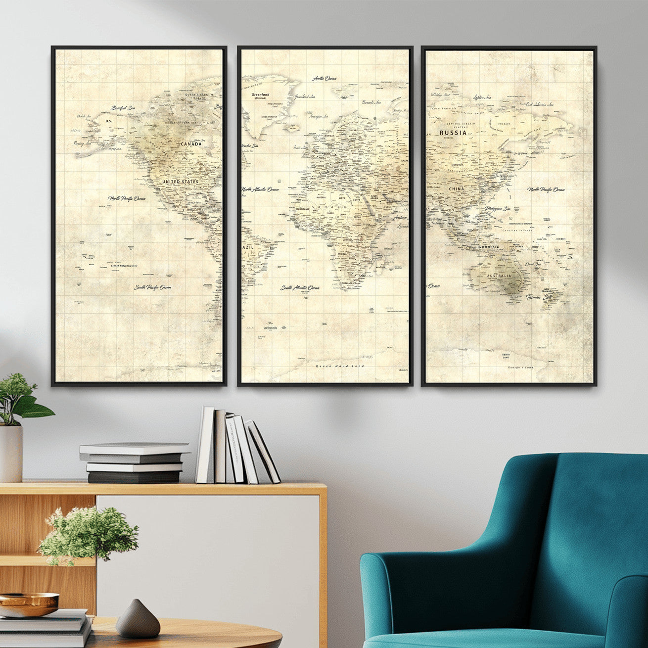 17101439-MGV-CV-36X24 - World Map Wall Art Canvas Print, Modern Decorative Framed Map Artwork Prints for Living Room, Office, Bedroom Wall Decor