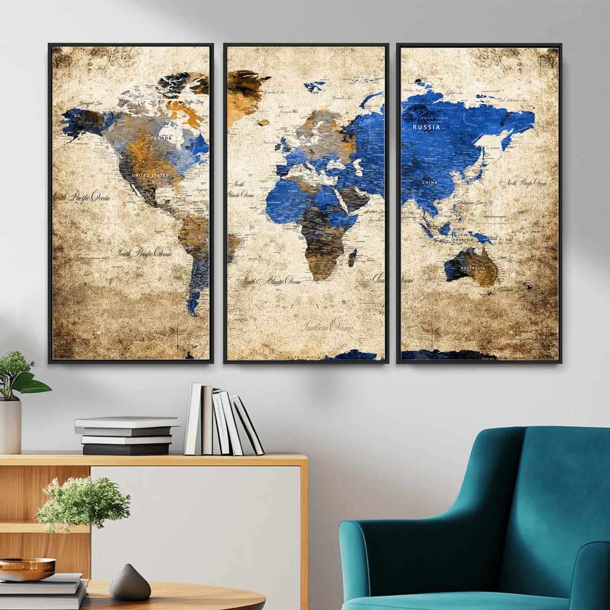 27314341-MGV-CV-36X24 - World Map Wall Art Canvas Print, Modern Decorative Framed Map Artwork Prints for Living Room, Office, Bedroom Wall Decor