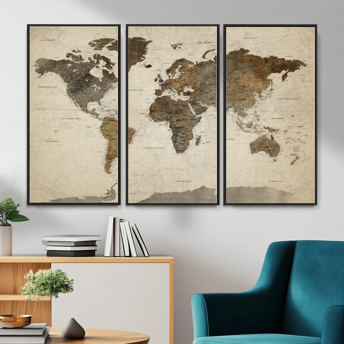 49623468-MGV-CV-36X24 - World Map Wall Art Canvas Print, Modern Decorative Framed Map Artwork Prints for Living Room, Office, Bedroom Wall Decor