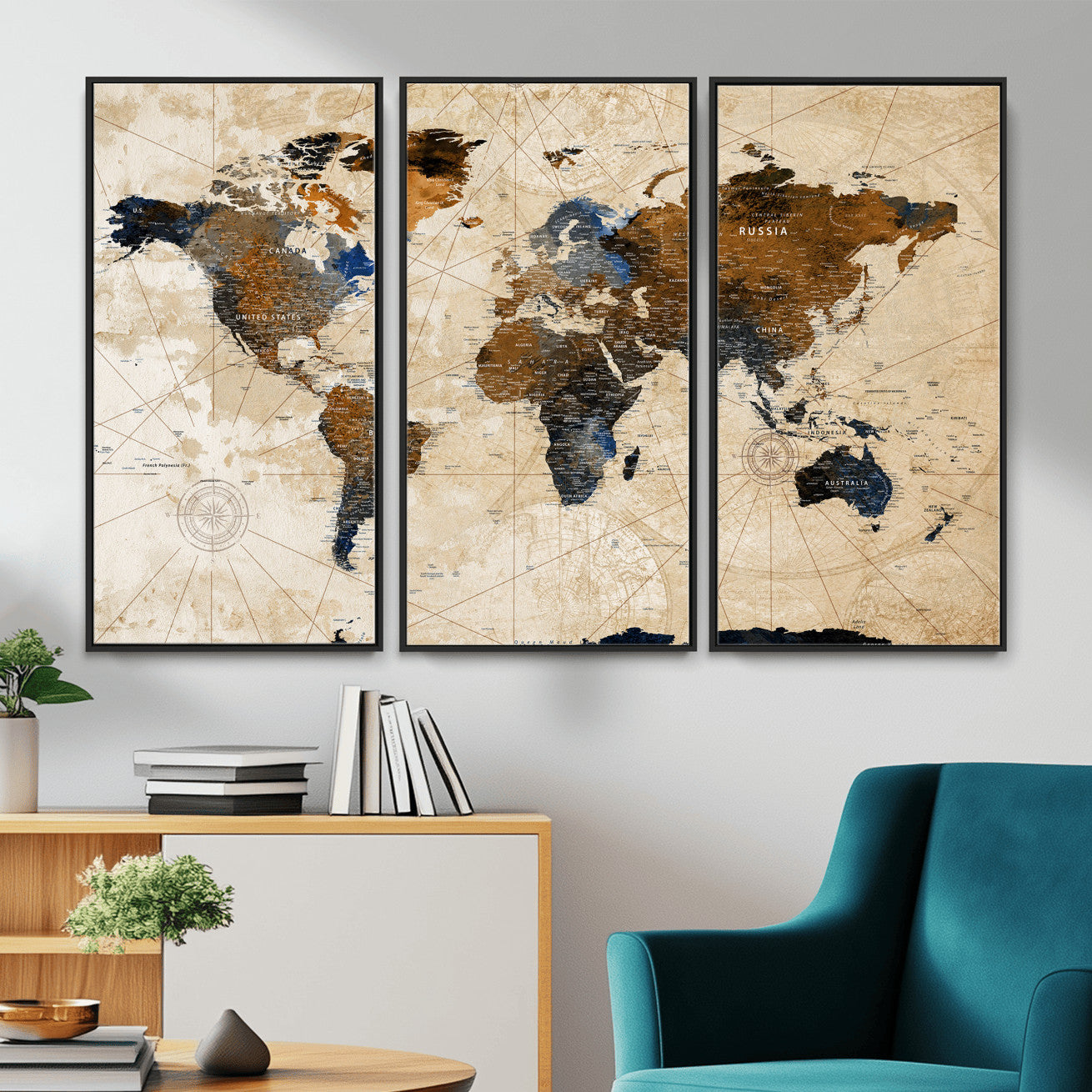 15727090-MGV-CV-36X24 - World Map Wall Art Canvas Print, Modern Decorative Framed Map Artwork Prints for Living Room, Office, Bedroom Wall Decor