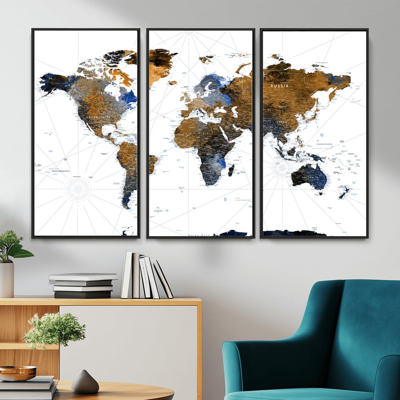 56364879-MGV-CV-36X24 - World Map Wall Art Canvas Print, Modern Decorative Framed Map Artwork Prints for Living Room, Office, Bedroom Wall Decor