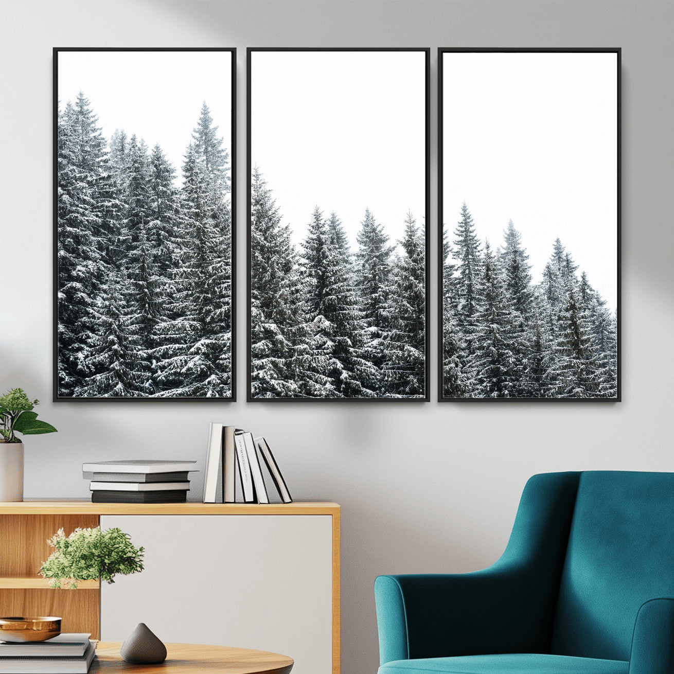 69566941-MGV-CV-36X24 - Misty Mountain Forest Canvas Print, Foggy Pine Trees Nature Wall Art, Framed Canvas Ready to Hang