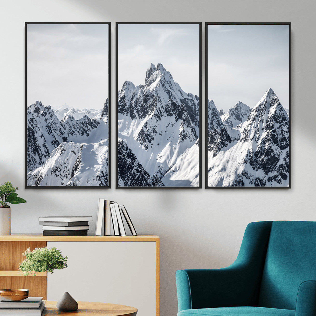 33126265-MGV-CV-36X24 - Snowy Mountain Range Canvas Print, Alpine Peaks Landscape Wall Art, Framed Canvas Ready to Hang