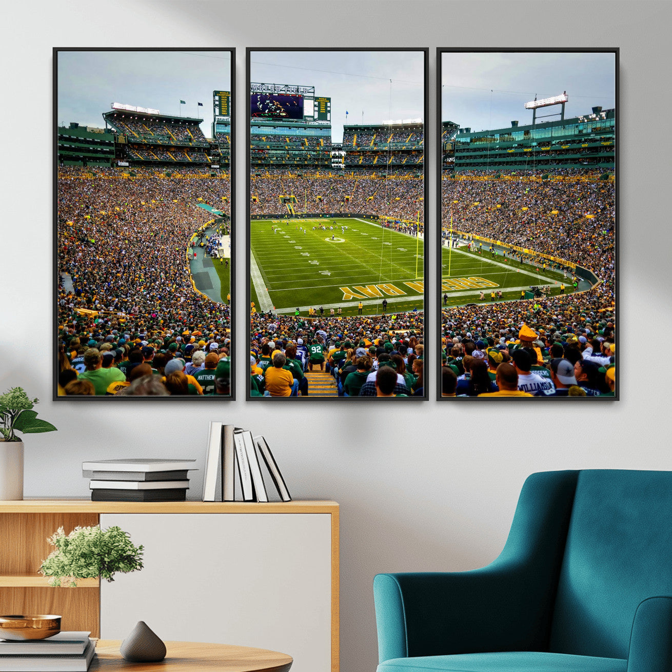 56521752-MGV-CV-36X24 - Green Bay Packers Stadium Wall Art Canvas Print, Lambeau Field Football Stadium Artwork, Framed Wall Art Ready to Hang
