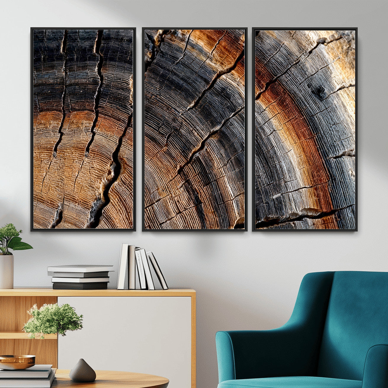 92693966E-MGV-CV-36X24 - Framed Large Abstract Wood Grain Canvas Print, Tree Ring Pattern Wall Art, Framed Canvas Ready to Hang