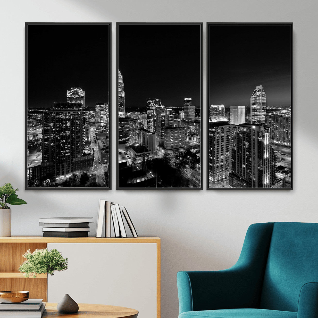 68329345-MGV-CV-36X24 - Atlanta Skyline Wall Art Canvas Print, Atlanta Downtown Night Cityscape Print for Modern Urban Wall Decor