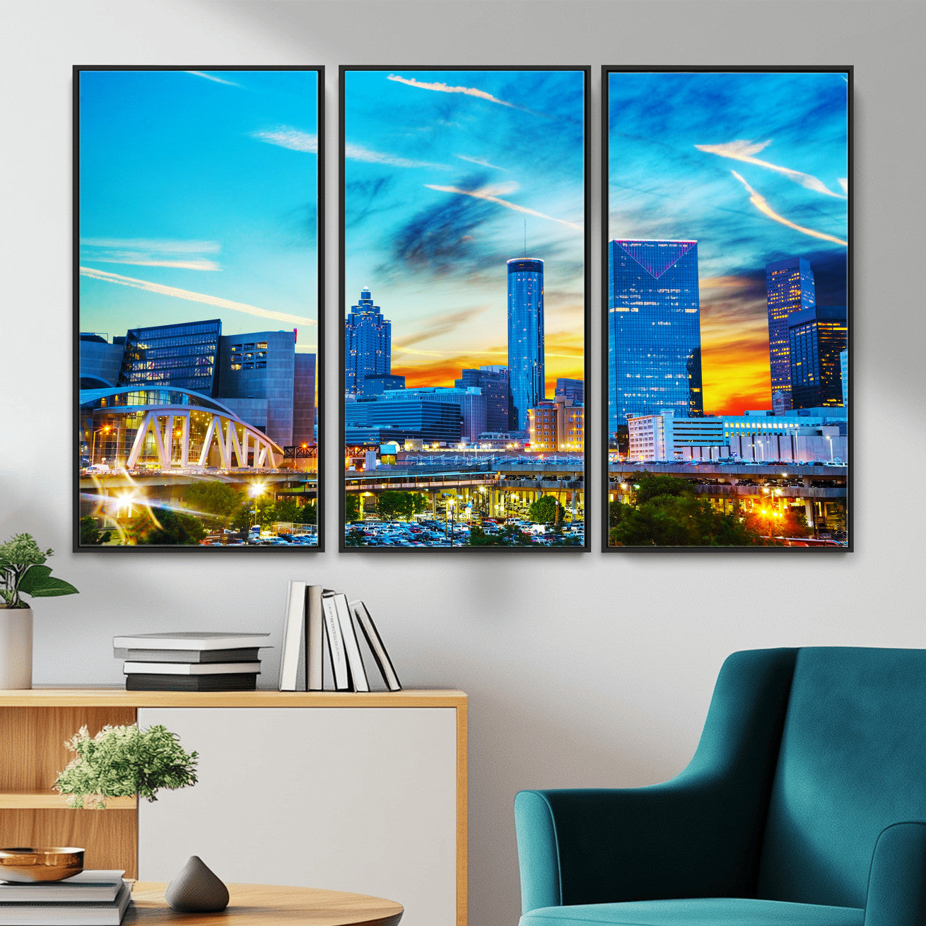 23097797-MGV-CV-36X24 - Atlanta Skyline Wall Art Canvas Print, Atlanta Downtown Night Cityscape Print for Modern Urban Wall Decor