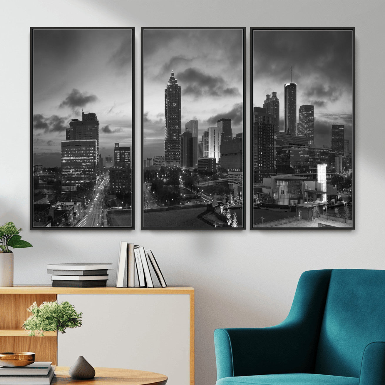91959506-MGV-CV-36X24 - Atlanta Skyline Wall Art Canvas Print, Atlanta Downtown Night Cityscape Print for Modern Urban Wall Decor