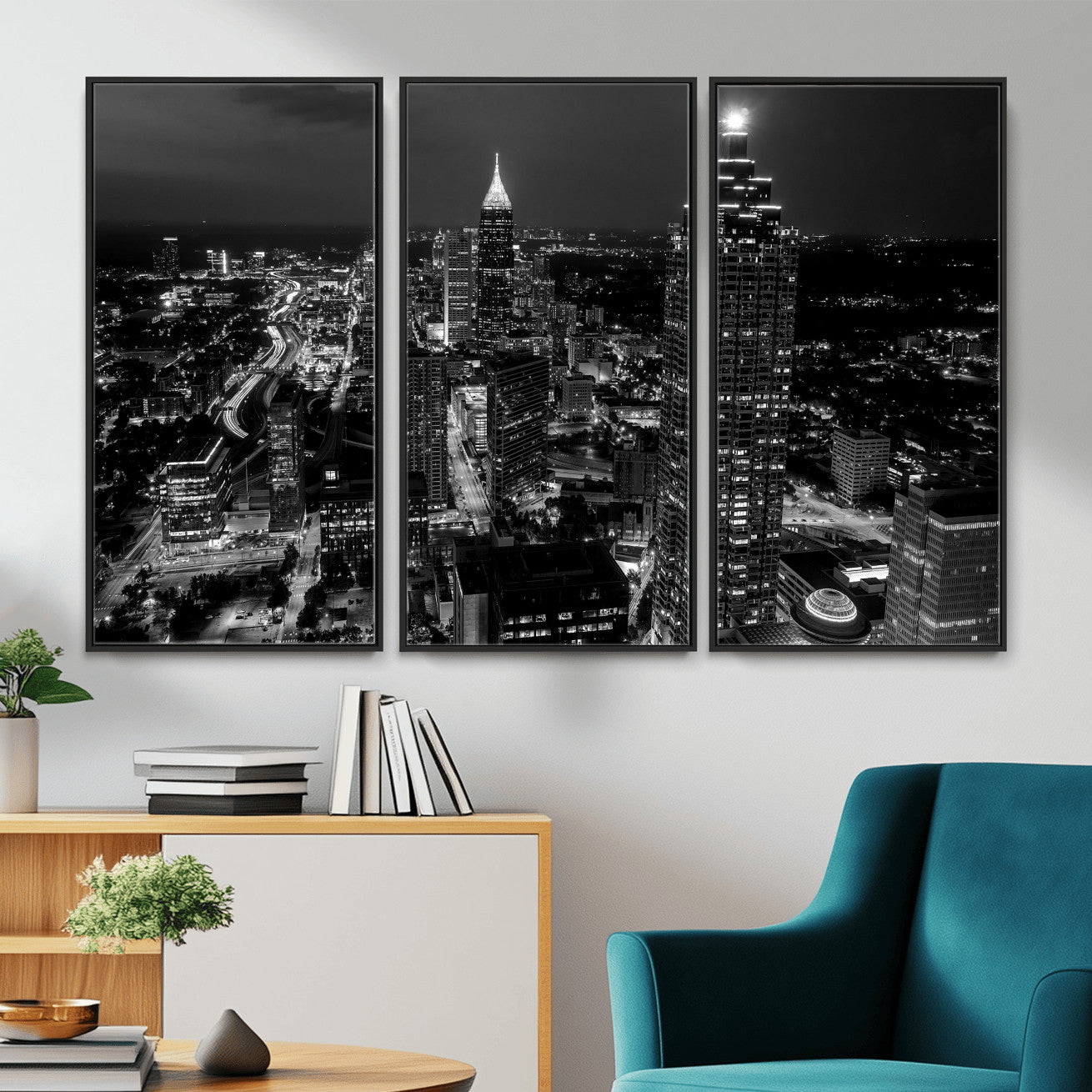 56773510-MGV-CV-36X24 - Atlanta Skyline Wall Art Canvas Print, Atlanta Downtown Night Cityscape Print for Modern Urban Wall Decor