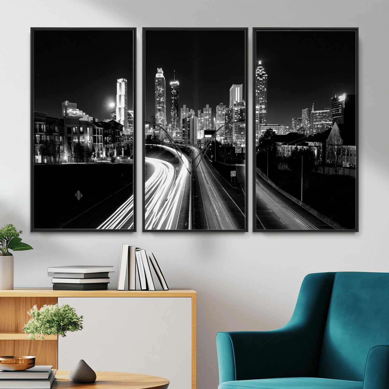 80330064-MGV-CV-36X24 - Atlanta Skyline Wall Art Canvas Print, Atlanta Downtown Night Cityscape Print for Modern Urban Wall Decor
