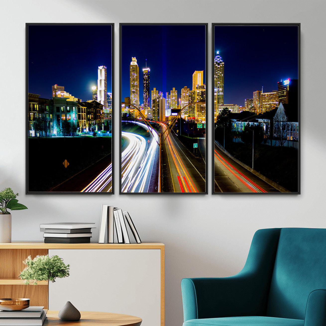 12967464-MGV-CV-36X24 - Atlanta Skyline Wall Art Canvas Print, Atlanta Downtown Night Cityscape Print for Modern Urban Wall Decor