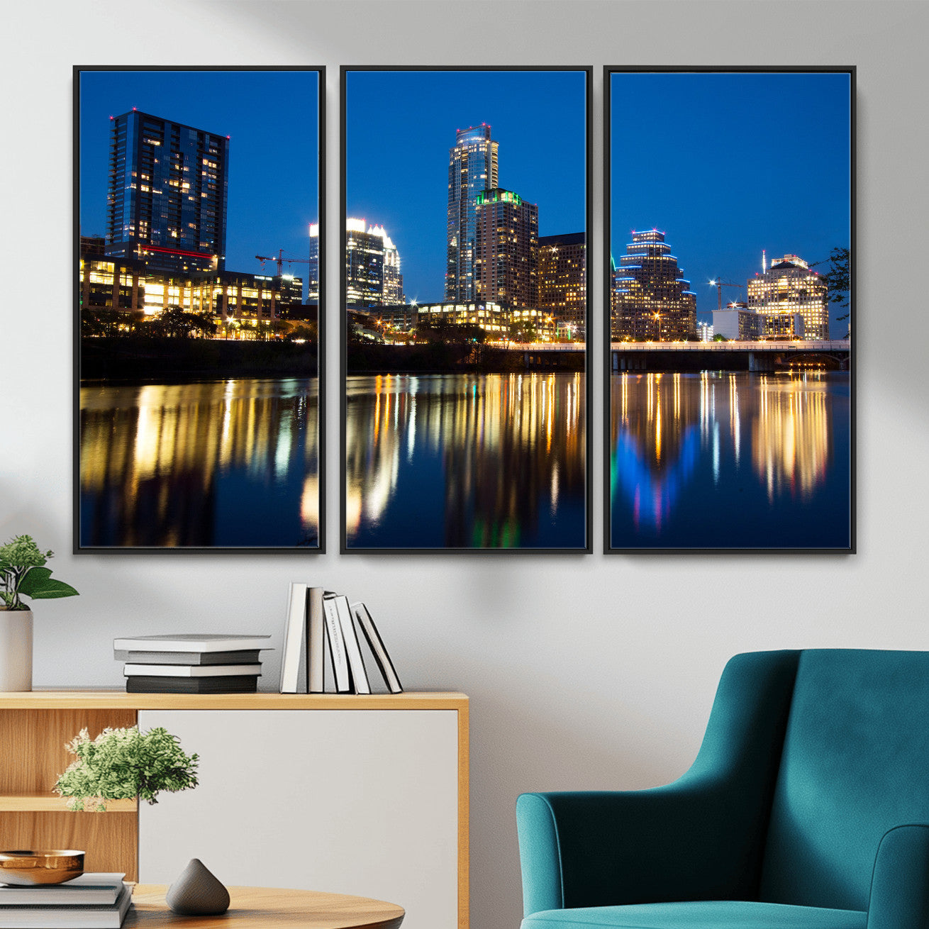 21916206-MGV-CV-36X24 - Austin Skyline Wall Art Canvas Print, Austin Downtown Night Cityscape Print for Modern Urban Wall Decor