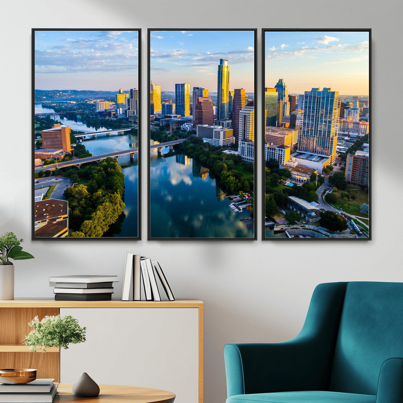 33675326-MGV-CV-36X24 - Austin Skyline Wall Art Canvas Print, Austin Downtown Night Cityscape Print for Modern Urban Wall Decor
