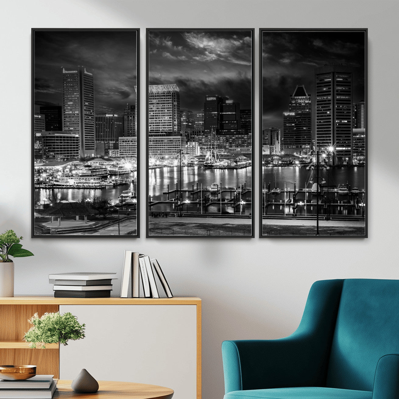 79755655-MGV-CV-36X24 - Baltimore Skyline Wall Art Canvas Print, Baltimore Downtown Night Cityscape Print for Modern Urban Wall Decor