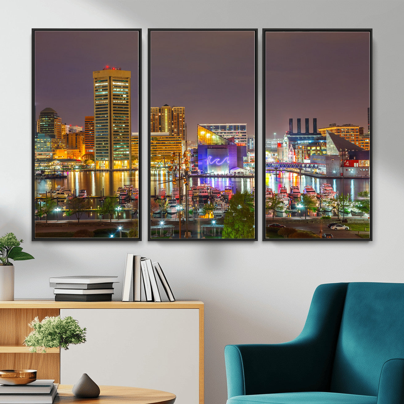42654823-MGV-CV-36X24 - Baltimore Skyline Wall Art Canvas Print, Baltimore Downtown Night Cityscape Print for Modern Urban Wall Decor