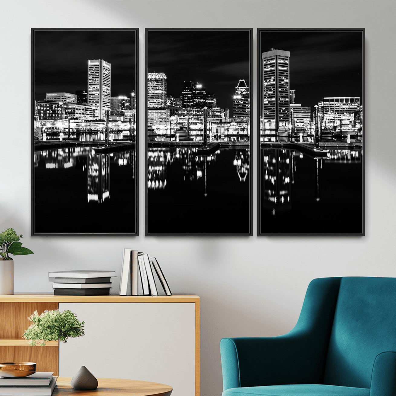 69187681-MGV-CV-36X24 - Baltimore Skyline Wall Art Canvas Print, Baltimore Downtown Night Cityscape Print for Modern Urban Wall Decor