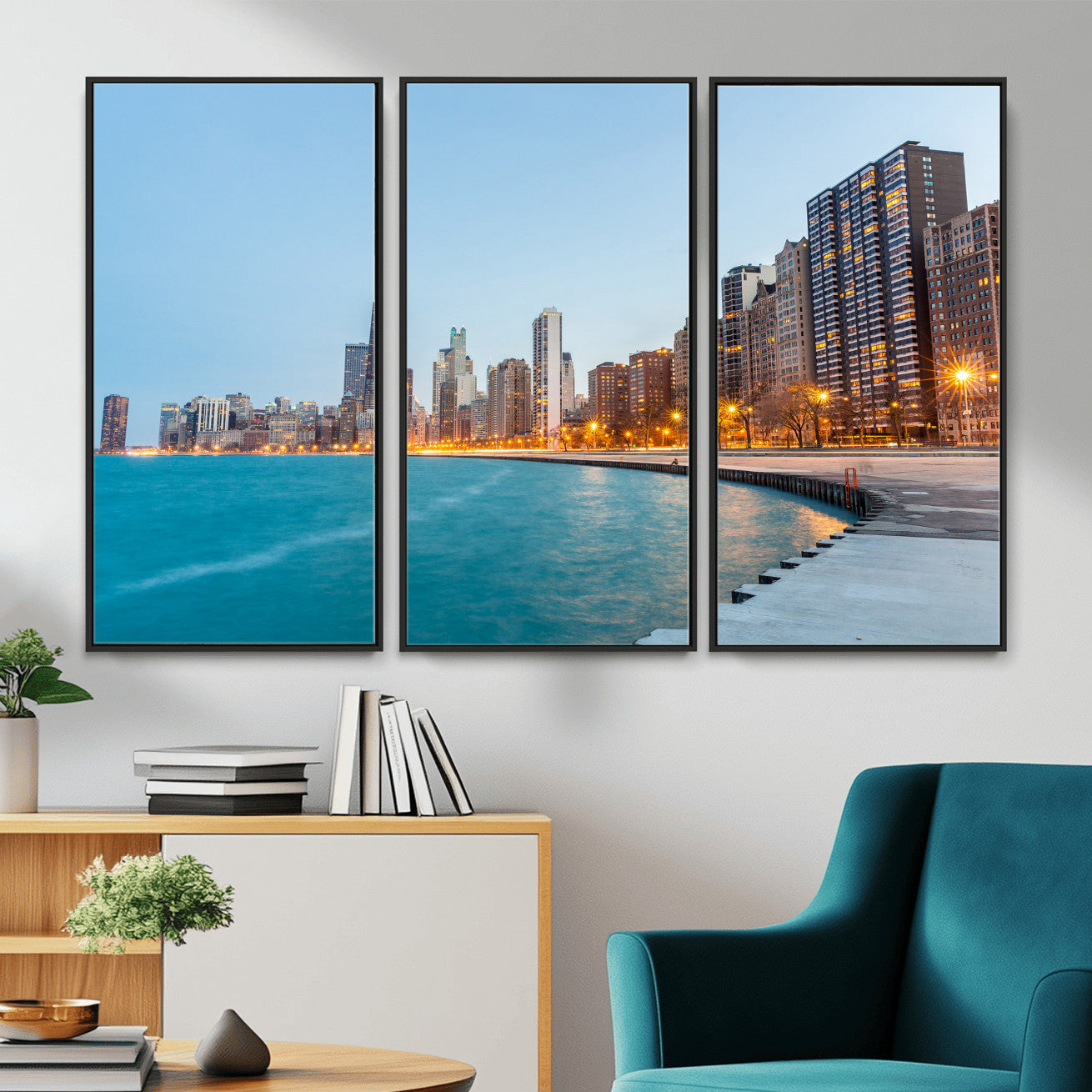 66780141-MGV-CV-36X24 - Chicago Wall Art Canvas Print, Chicago City Downtown Night Cityscape Print for Modern Urban Wall Decor