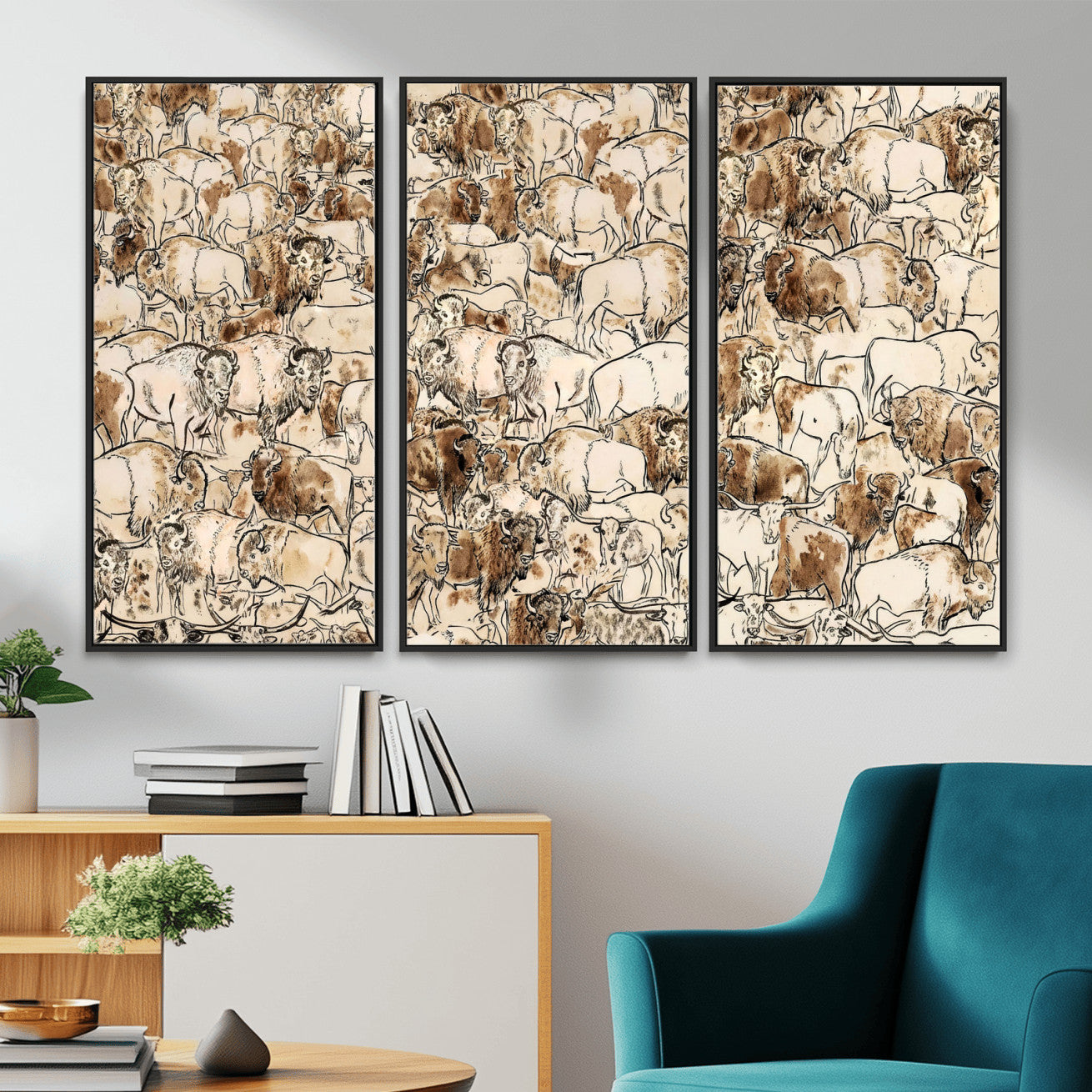 50142019-MGV-CV-36X24 - Farmhouse Animals Wall Art Canvas Print - Abstract Farm Animal Drawing Mid-Century Wall Art for Cabin Decor