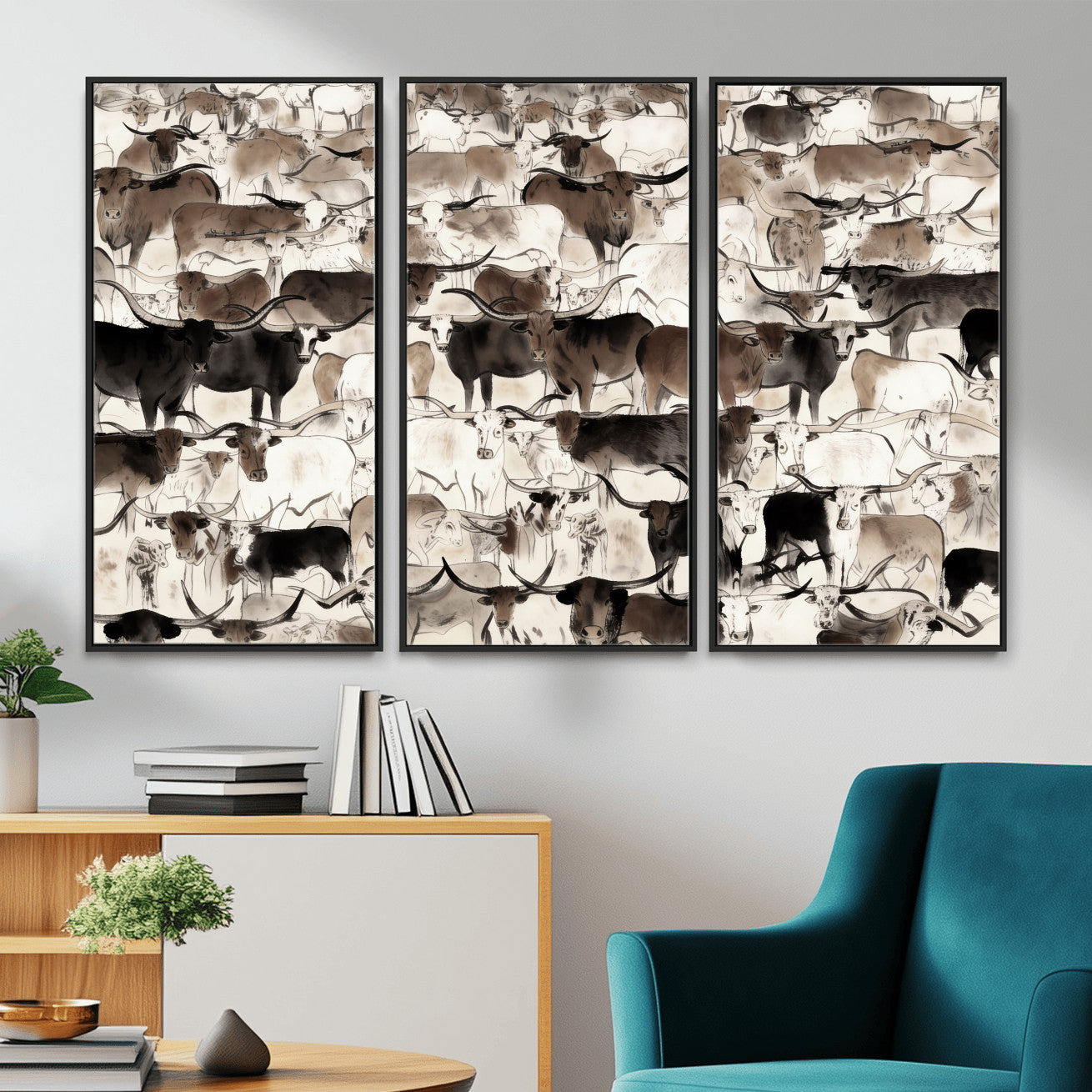 46084312-MGV-CV-36X24 - Farmhouse Animals Wall Art Canvas Print - Abstract Farm Animal Drawing Mid-Century Wall Art for Cabin Decor