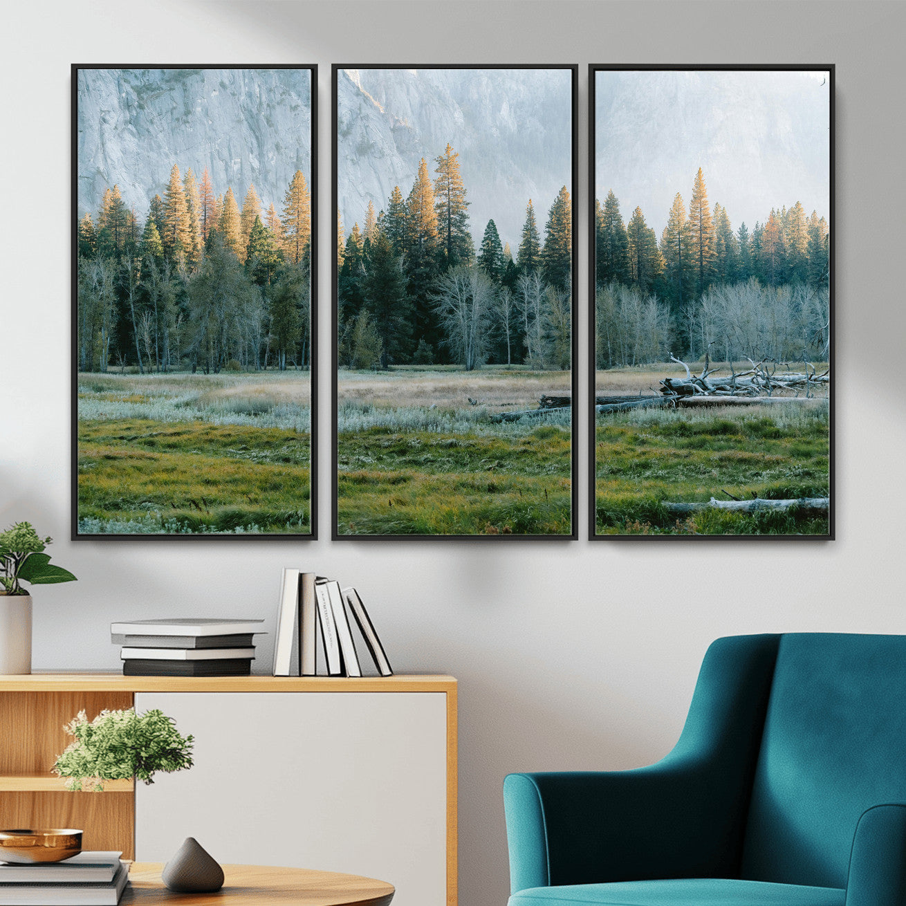 95548744-MGV-CV-36X24 - Forest Meadow Wall Art Canvas Print, Pine Tree Landscape Nature Artwork, Mountain Valley Scenic Photography, Calm Wilderness Wall Decor