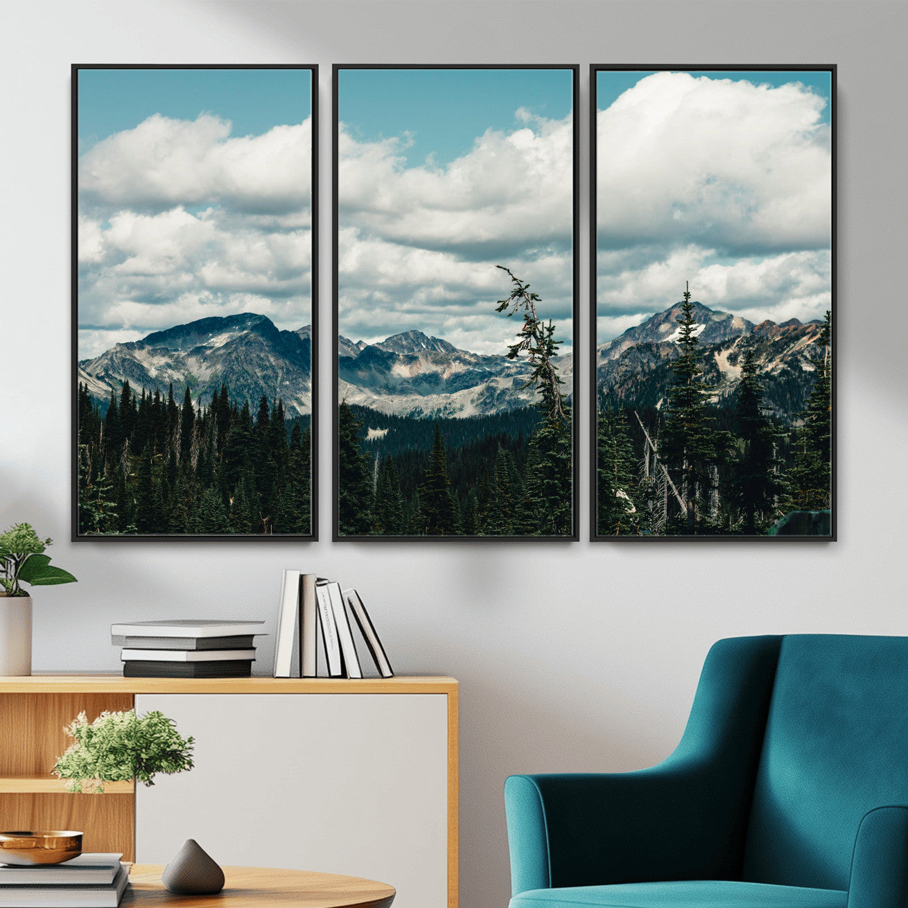 30416773-MGV-CV-36X24 - Mountain Forest Wall Art Canvas Print, Alpine Pine Tree Landscape Photography, Scenic Wilderness Mountain View, Nature Wall Decor