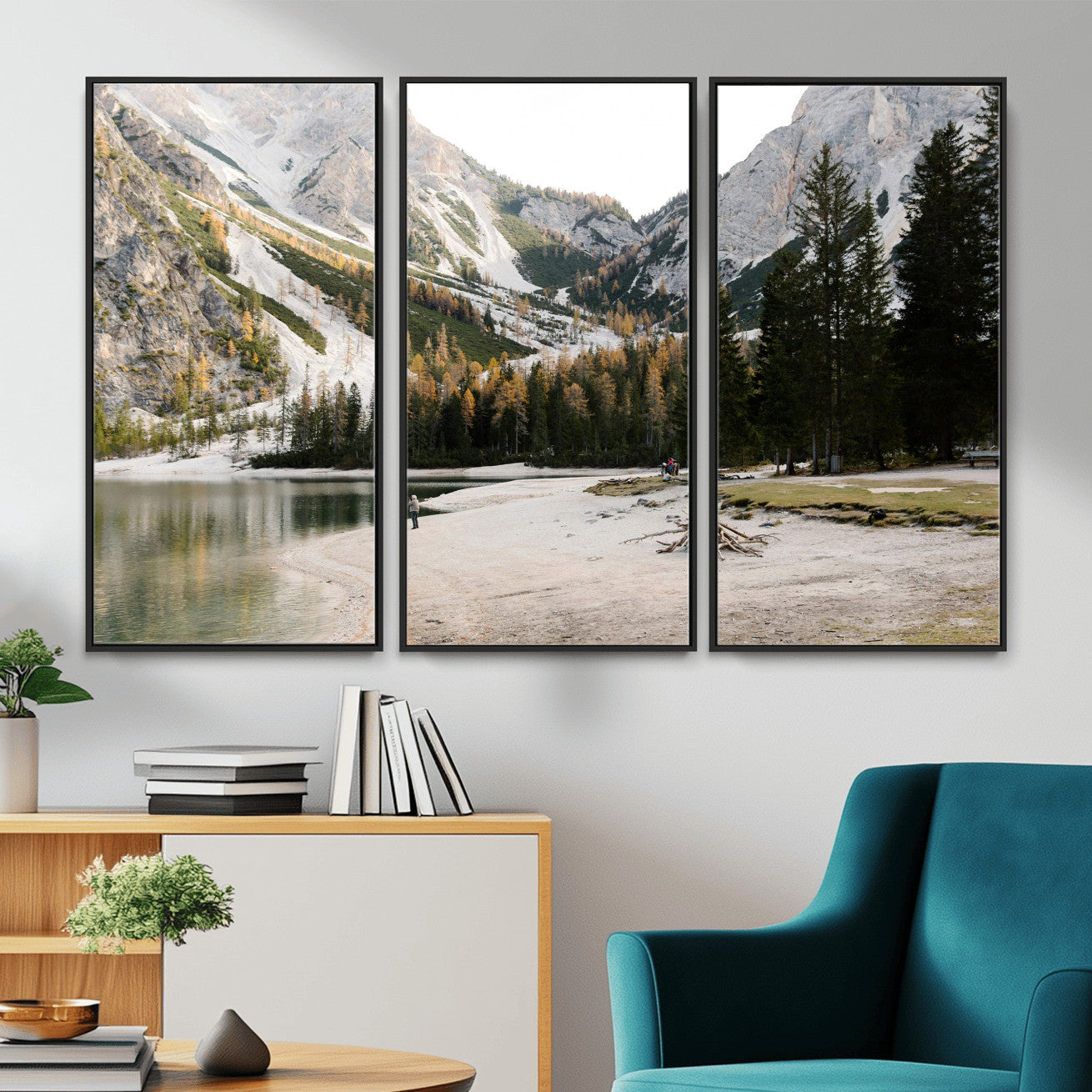 89246758-MGV-CV-36X24 - Lake Braies Alpine Landscape Wall Art Canvas Print, Dolomites Mountain Lake Forest Canvas Print, Italian Alps Scenic Nature Art Printing
