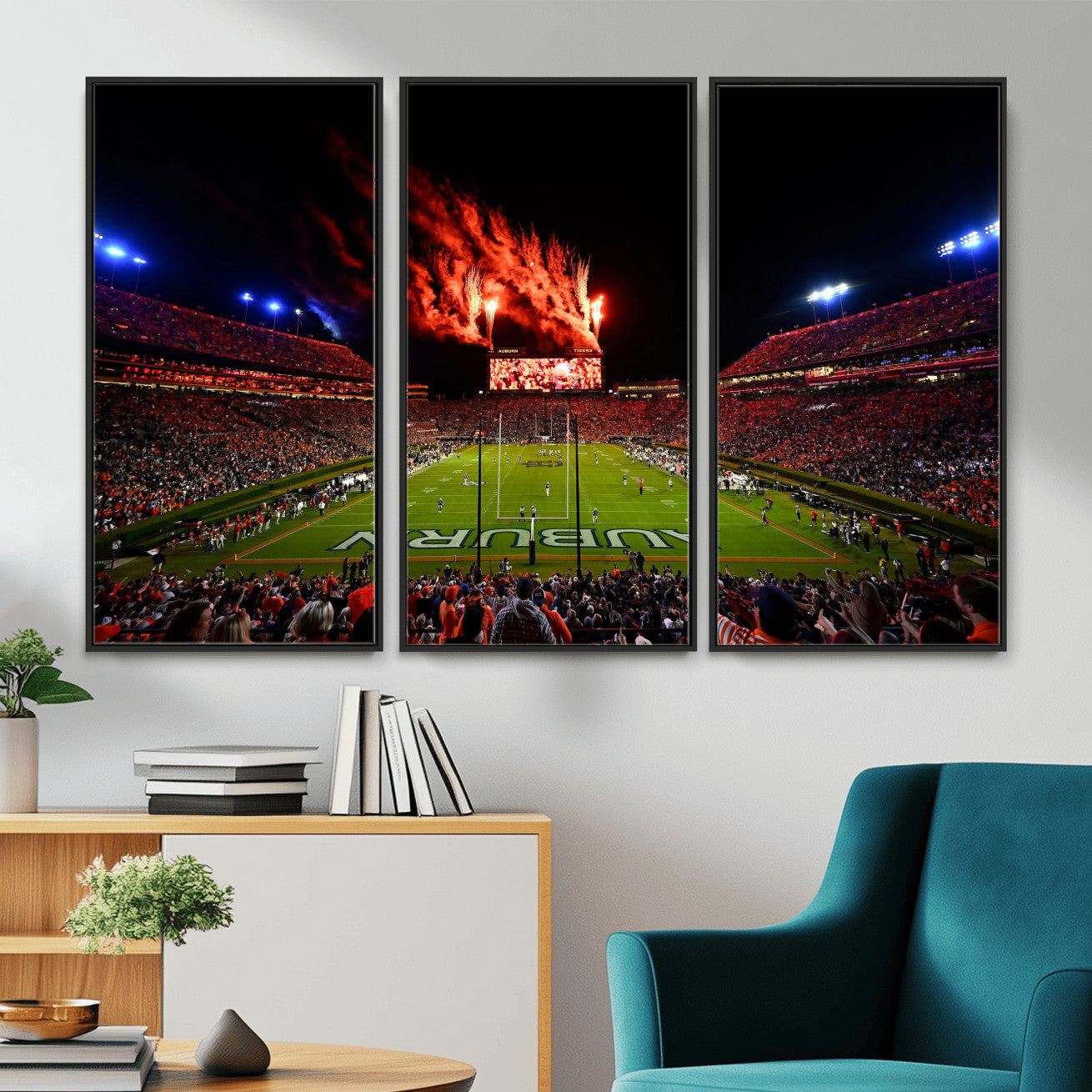 81918884-MGV-CV-36X24 - Auburn Stadium Wall Art Canvas Print, College Football Night Game Crowd, Jordan Hare Stadium Artwork