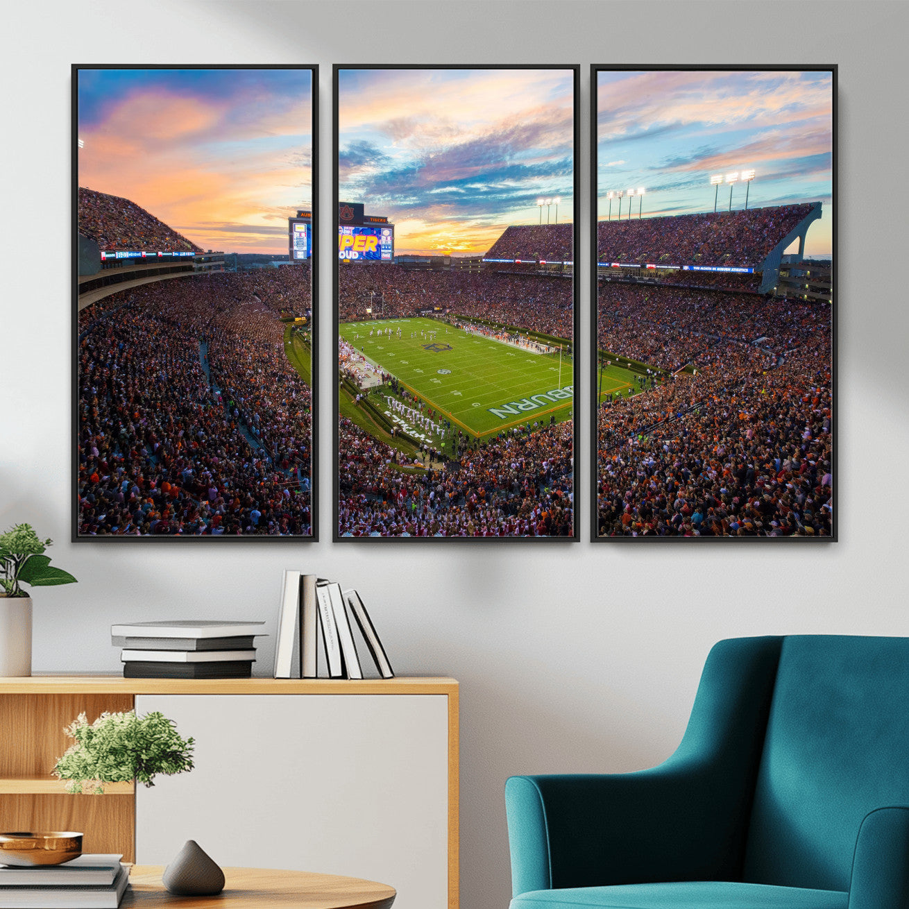 75203764-MGV-CV-36X24 - Auburn Stadium Sunset Wall Art Canvas Print, Jordan Hare Stadium Game Day Crowd, Auburn Tigers Football Artwork