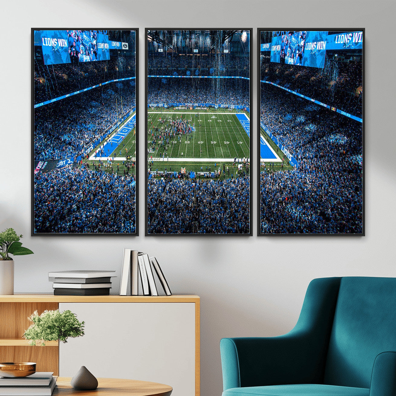 80882005-MGV-CV-36X24 - Detroit Lions Stadium Wall Art Canvas Print, Football Field Panorama Artwork, NFL Game Night Stadium Decor