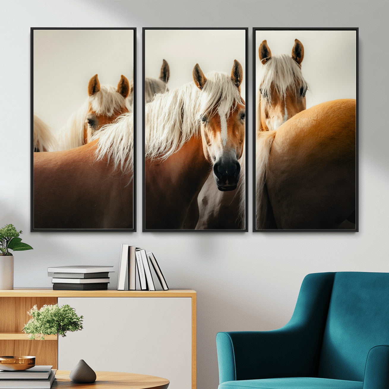 71904941-MGV-CV-36X24 - Wild Horse Herd Wall Art Canvas Print, Natural Horse Portrait Nature Wall Decor for Living Room and Office