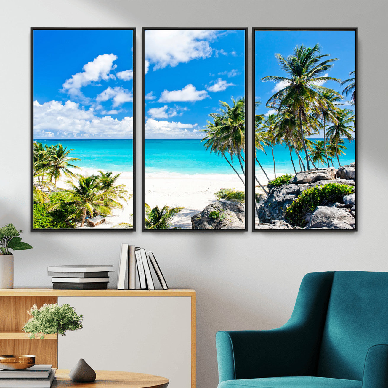51097197-MGV-CV-36X24 - Tropical Beach Wall Art Canvas Print, Palm Tree Ocean Landscape Photography, Caribbean Coastal Artwork