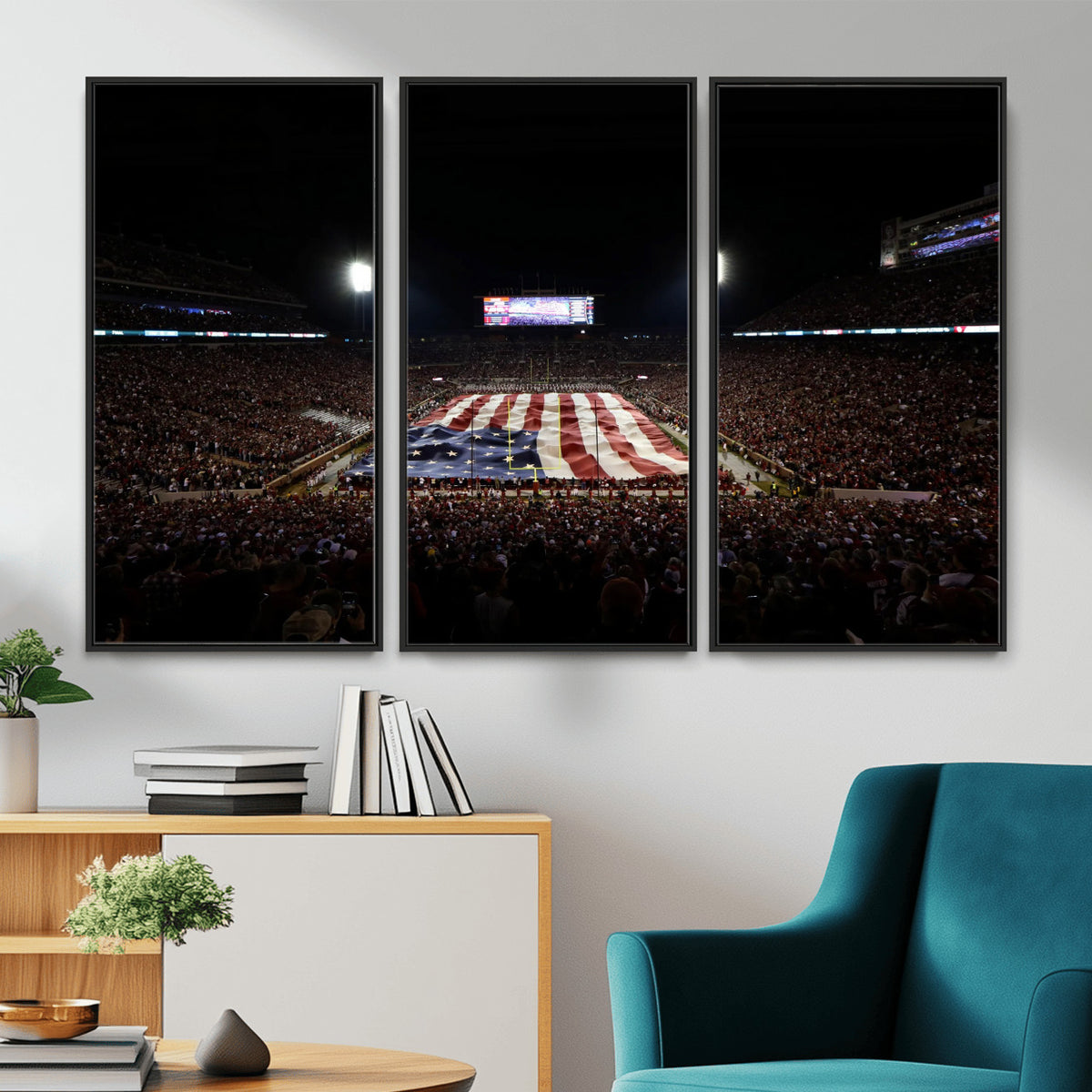 98418189-MGV-CV-36X24 - Oklahoma Memorial Stadium Wall Art Canvas Print – Oklahoma Sooners Football Artwork for Home, Office, and Sports Room Decor