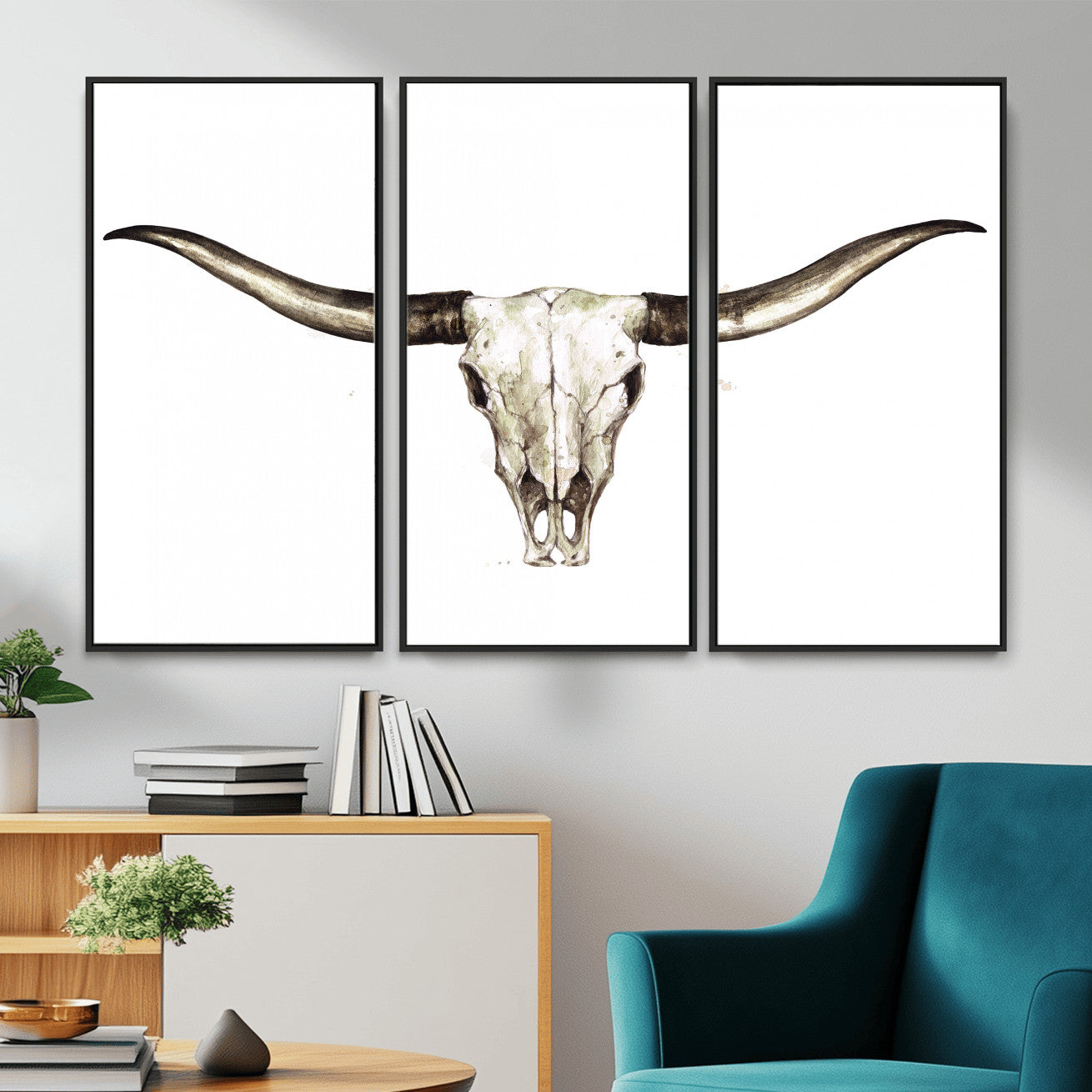 42788678A-MGV-CV-36X24 - Longhorn Skull Wall Art Canvas Print – Rustic Western Artwork Print for Living Room Wall Decor