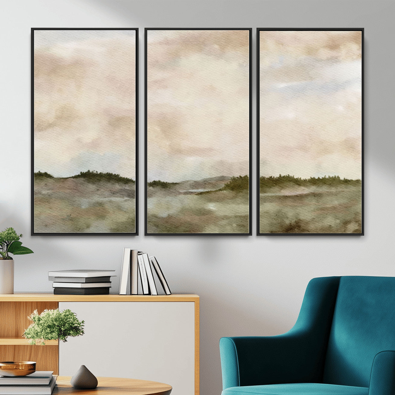 13578069-MGV-CV-36X24 - Abstract Landscape Wall Art Canvas Print, Watercolor Pastoral Landscape Painting Wall Decor for Modern Farmhouse Interiors