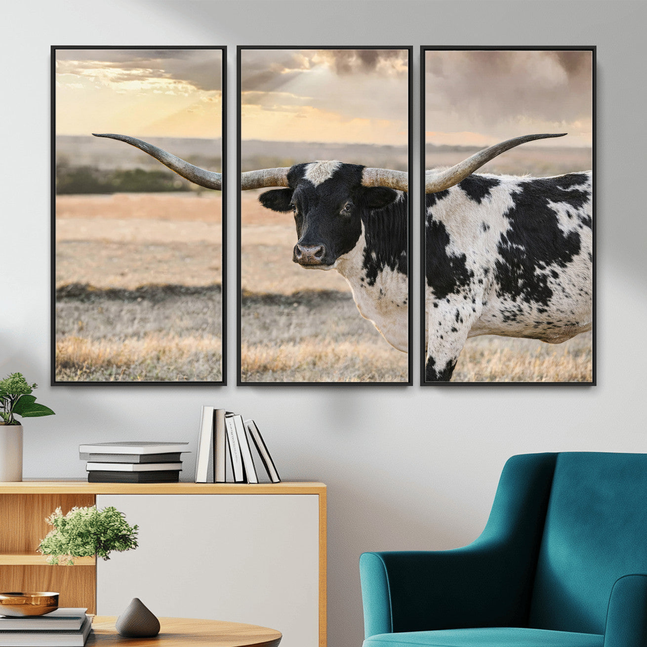 49350433-MGV-CV-36X24 - Texas Longhorn Bull Rustic Wall Art Canvas Print, Western Cattle Photography Canvas Print, Ranch Farm Animal Western Art Printing