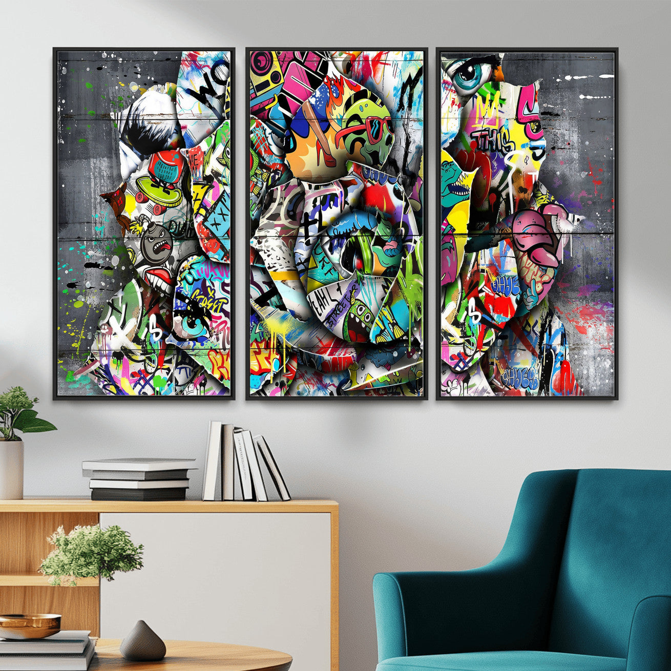 77553344-MGV-CV-36X24 - Abstract Graffiti Collage Street Art Wall Art Canvas Print, Colorful Urban Pop Art Canvas Print, Modern Graffiti Patchwork Contemporary Art Printing