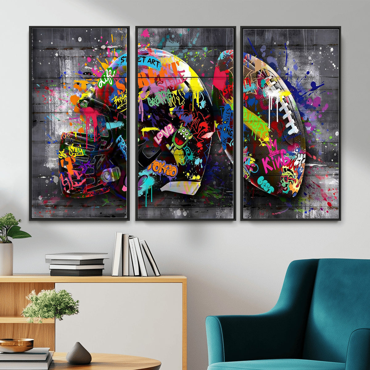80540773-MGV-CV-36X24 - Graffiti American Football Helmet Street Art Wall Art Canvas Print