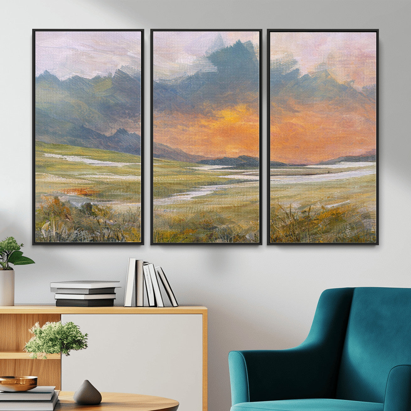39892091-MGV-CV-36X24 - Mountain Sunset Wall Art Canvas Print Vintage Landscape Panorama Rustic Nature Decor