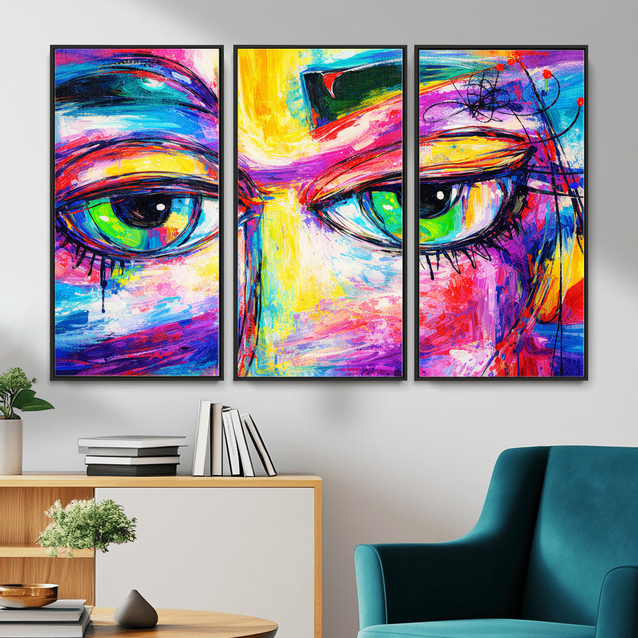 99390655-MGV-CV-36X24 - Colorful Abstract Face Wall Art Canvas Print – Modern Pop Art Portrait Artwork for Contemporary Living Room Decor
