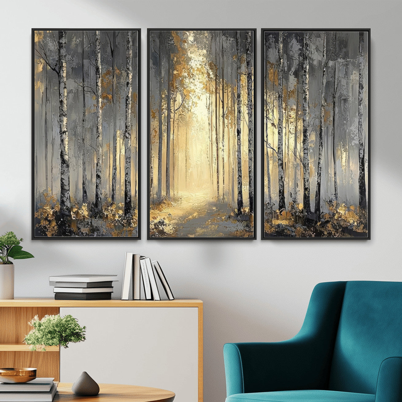 41017042-MGV-CV-36X24 - Abstract Birch Forest Wall Art Canvas Print – Modern Neutral Woodland Landscape Artwork for Living Room Decor
